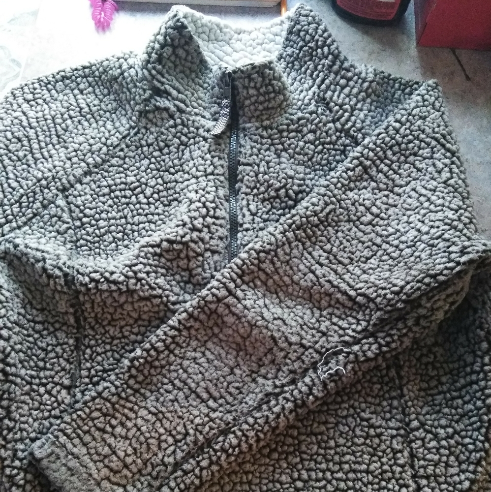 Brown quarter zip Sherpa pullover